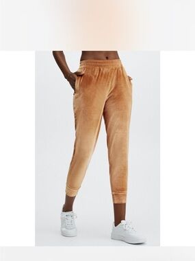 Fabletics Women's Brown Luxe Velour Elastic Waist Tapered Leg Jogger Pants US S